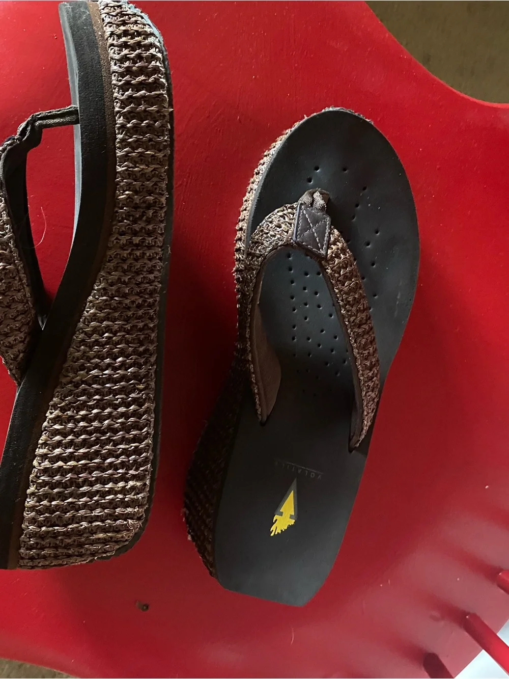 Volatile Brown Woven Platform Flip Flops